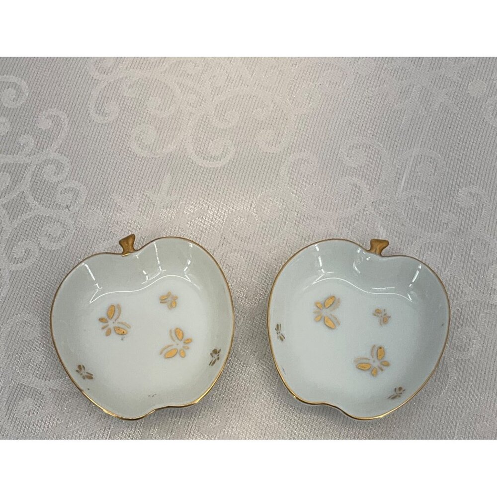 Ardalt Apple Shaped Porcelain Trinket Dishes Gold Floral Details‎ & Trim
